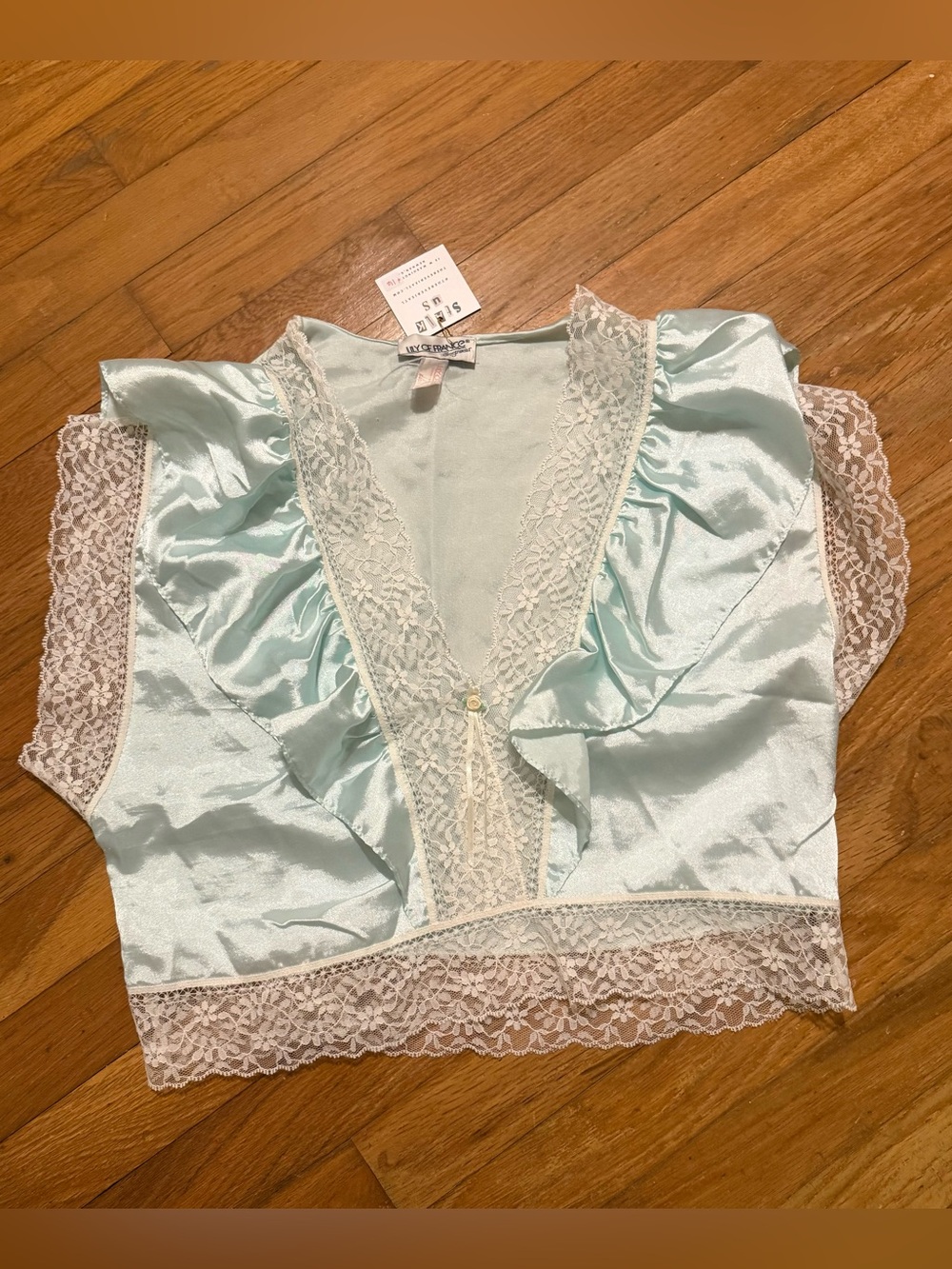VTG Lily of France Satin Lace Trim Crop Camisole - Light Blue